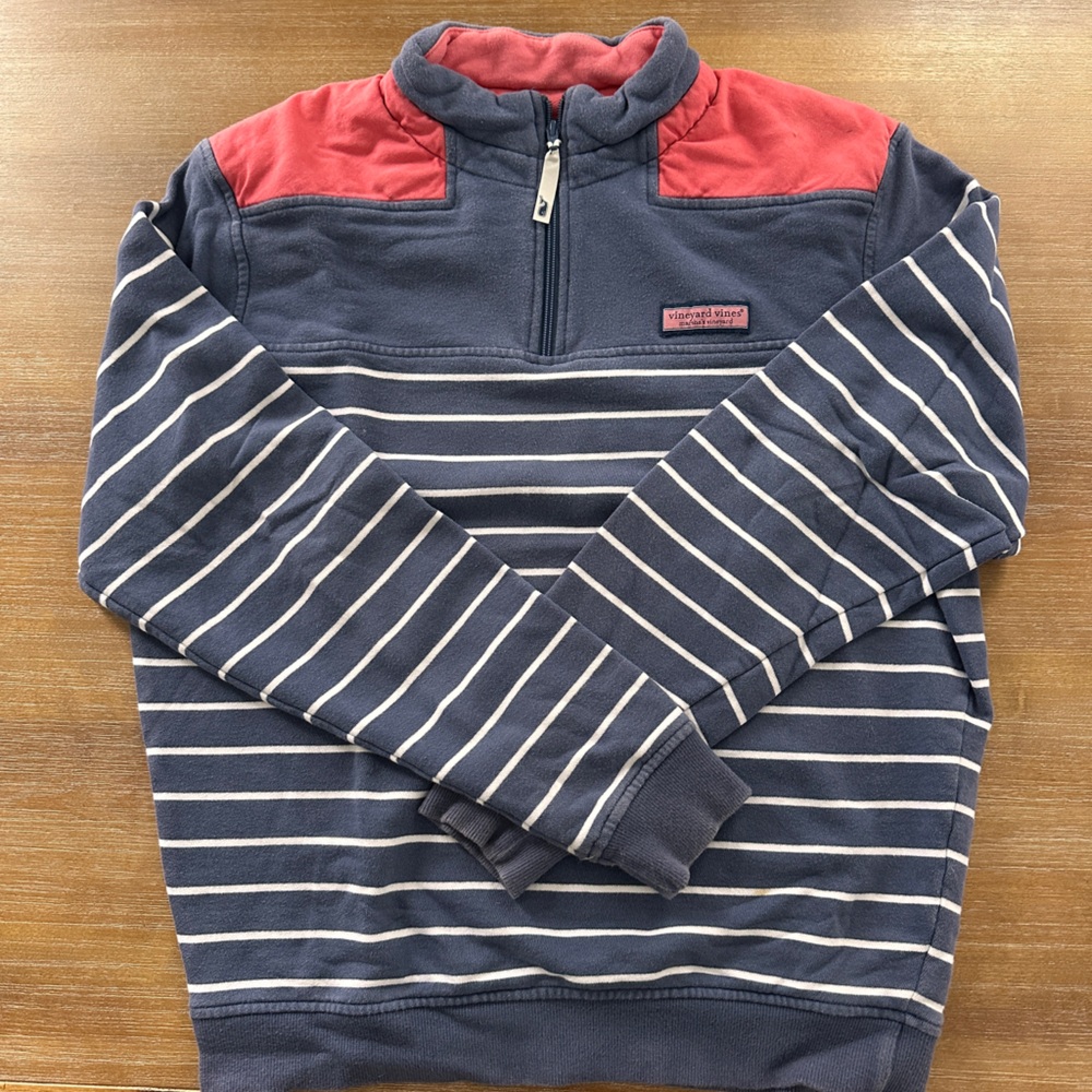Vineyard Vines Navy and Coral Quarter-Zip Pullover - Women’s Size Small
